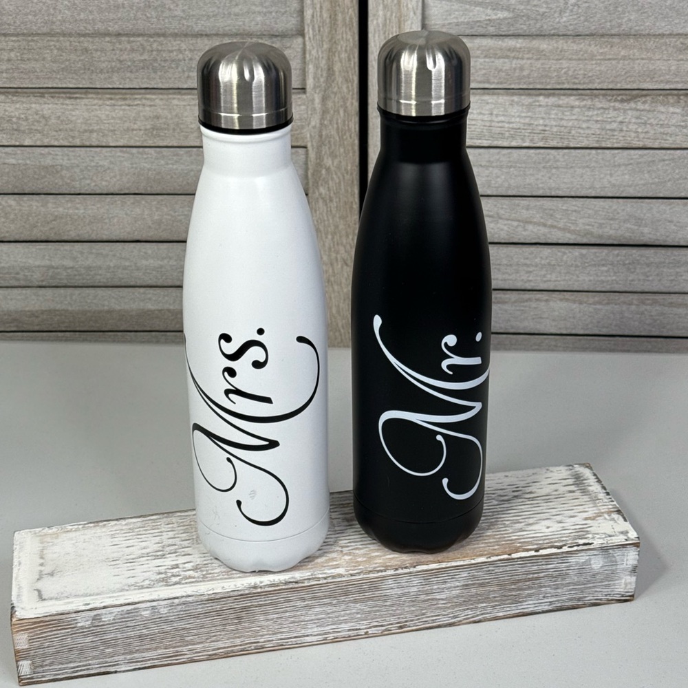 Mr. and Mrs. Insulated Water Bottles - Black and White - Picture 1 of 5